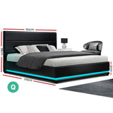 Azalea LED Black Bed Frame Leather Gas Lift Storage - Queen