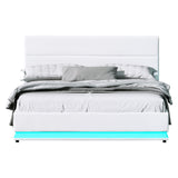 Azalea LED Bed Frame PU Leather Gas Lift Storage - White Queen