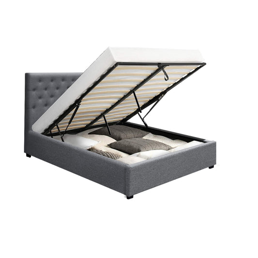 Madison Grey Bed Frame Fabric Gas Lift Storage - Queen