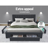 Venice Bed Frame Fabric Storage Drawers - Charcoal Double