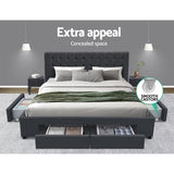Venice Bed Frame Fabric Storage Drawers - Charcoal Queen
