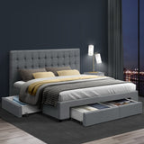 Venice Bed Frame Fabric Storage Drawers - Grey Queen