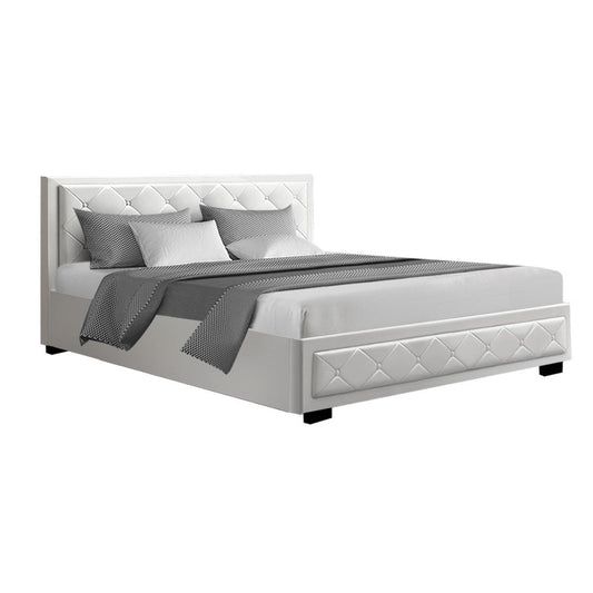 Savannah Bed Frame PU Leather Gas Lift With Storage - White King