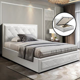 Savannah Bed Frame PU Leather Gas Lift Storage - White King Single