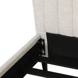 Marlowe Bed Frame Fabric with Headboard Wooden Slats Metal Legs - Beige King