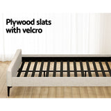 Marlowe Bed Frame Fabric with Headboard Wooden Slats Metal Legs - Beige King