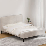 Marlowe Bed Frame Fabric with Headboard Wooden Slats Metal Legs - Beige Queen