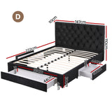 Naya Bed Frame Storage Charging Station Upholstered 3 Drawers USB Type-C - Black Double