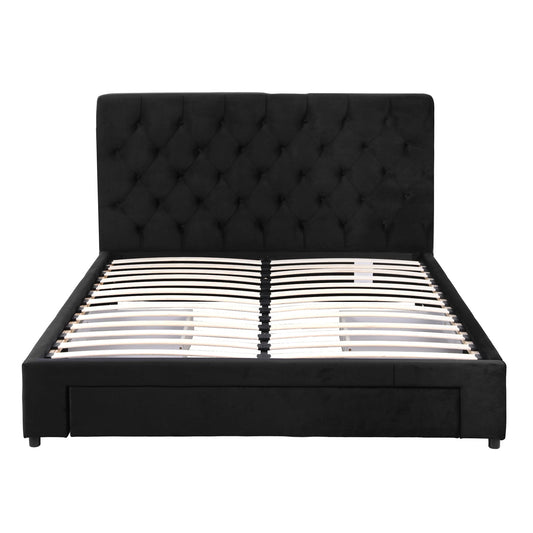 Naya Bed Frame Storage Charging Station Upholstered 3 Drawers USB Type-C - Black Double
