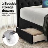 Naya Bed Frame Storage Charging Station Upholstered 3 Drawers USB Type-C - Black Double