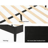 Eloise Bed Frame Base with LED Lights Charge Ports Leather - Black Double