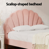 Avalyn Bed Frame Scallop-Shape Bedhead Velvet Fabric - Pink Double