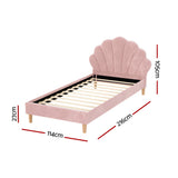 Avalyn Bed Frame Scallop-Shape Bedhead Velvet Fabric - Pink King Single