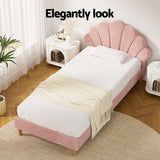 Avalyn Bed Frame Scallop-Shape Bedhead Velvet Fabric - Pink King Single