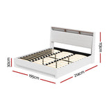 Viera Bed Frame Gas Lift LED Beds Base Platform White PVC Leather Storage Headboard - White King