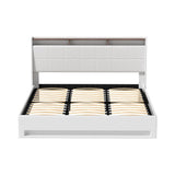 Viera Bed Frame Gas Lift LED Beds Base Platform White PVC Leather Storage Headboard - White King