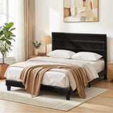 Liora Upholstered Bed Frame with Geometric Headboard Velvet - Black Double