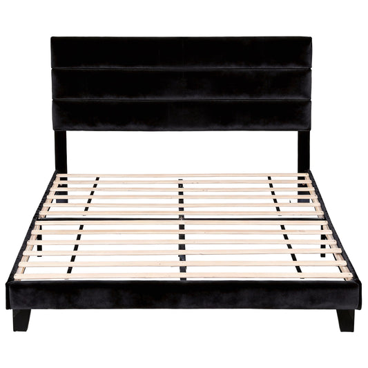 Liora Upholstered Bed Frame with Geometric Headboard Velvet - Black King