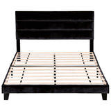 Liora Upholstered Bed Frame with Geometric Headboard Velvet - Black King