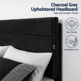 Liora Upholstered Bed Frame with Geometric Headboard Velvet - Black Queen