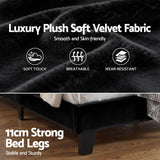 Liora Upholstered Bed Frame with Geometric Headboard Velvet - Black Queen