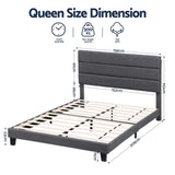 Liora Upholstered Bed Frame with Geometric Headboard Linen Wood Slats - Charcoal Grey Queen