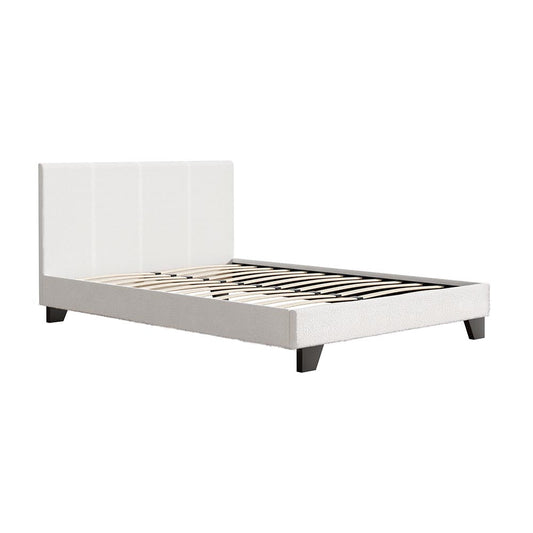 Sean Bed Frame Fabric Bouclé Platform Wooden - White Double