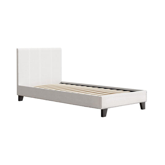 Sean Bed Frame Fabric Bouclé Platform Wooden - White Single