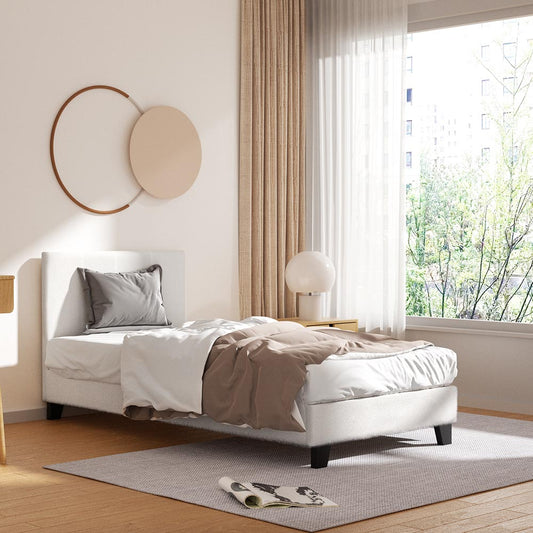 Sean Bed Frame Fabric Bouclé Platform Wooden - White Single