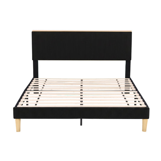 Linnea Bed Frame Upholstered Adjustable Headboard Mood Lighting Heavy Duty Velvet - Black Double