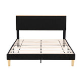 Linnea Bed Frame Upholstered Adjustable Headboard Mood Lighting Heavy Duty Velvet - Black Double