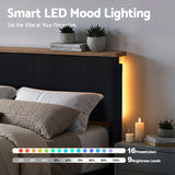 Linnea Bed Frame Upholstered Adjustable Headboard Mood Lighting Heavy Duty Velvet - Black Double