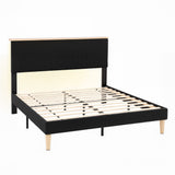 Linnea Bed Frame Upholstered Adjustable Headboard Mood Lighting Heavy Duty Velvet - Black Double