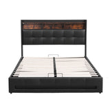 Tiara Bed Frame with Gas Lift Storage LED Lights Charging Station Headboard - Black Double