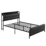 Napoli Bed Frame with Storage Headboard Charging Station - Black Queen