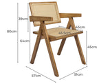 Elowen Set of 2 Dining Chair Solid Wood Rattan Armchair Wicker Accent Lounge Chairs - Natural