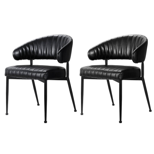 Gemma Set of 2 Dining Chairs Leather Hollow Armchair - Black