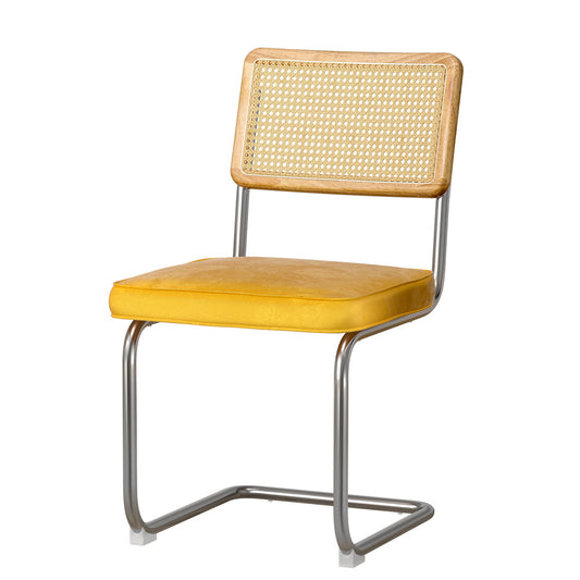 Agnes Set of 2 Dining Chairs Velvet Rattan Cantilever - Yellow