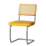 Agnes Set of 2 Dining Chairs Velvet Rattan Cantilever - Yellow