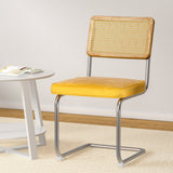 Agnes Set of 2 Dining Chairs Velvet Rattan Cantilever - Yellow