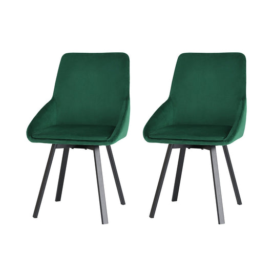 Set of 2 Dining Chairs Velvet Swivel Base - Green