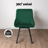 Set of 2 Dining Chairs Velvet Swivel Base - Green