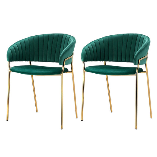 Freda Set of 2 Dining Chairs Velvet Hollow Armchair - Green
