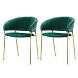 Freda Set of 2 Dining Chairs Velvet Hollow Armchair - Green