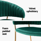 Freda Set of 2 Dining Chairs Velvet Hollow Armchair - Green