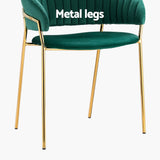 Freda Set of 2 Dining Chairs Velvet Hollow Armchair - Green