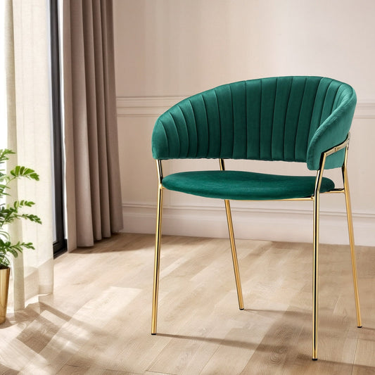 Freda Set of 2 Dining Chairs Velvet Hollow Armchair - Green