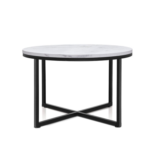 Ierax Coffee Table 70cm Round Marbel Effect - White