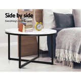 Ierax Coffee Table 70cm Round Marbel Effect - White