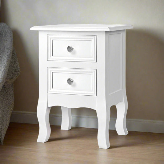 Moncton MDF Paulownia Wood Bedside Table Side Table French Storage Cabinet Nightstand Lamp with 2 Drawers - White